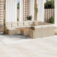 13-delige Loungeset met kussens poly rattan beige - thumbnail