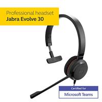 Jabra Evolve 30 MS Mono Headset – Microsoft-gecertificeerde Koptelefoon voor VoIP-softphones met Passive Noise Cancellation – USB-kabel met Controller – Zwart - thumbnail