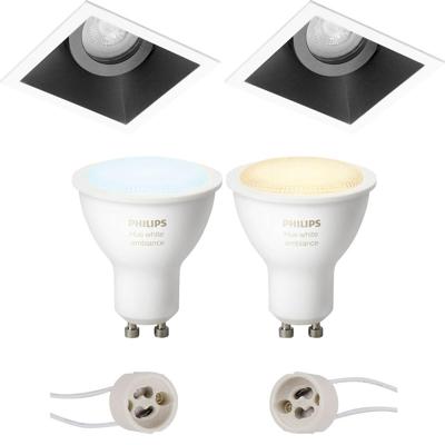 Philips Hue LED Spot Set GU10 - Kantelbaar Vierkant 93mm - Mat Zwart/Wit - White Ambiance Bluetooth