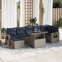 8-delige Loungeset met kussens poly rattan acacia grijs - thumbnail
