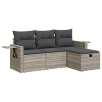 4-delige Loungeset met kussens poly rattan lichtgrijs - thumbnail