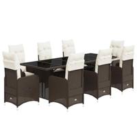 9-delige Bistroset met kussens poly rattan bruin - thumbnail