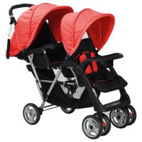 VidaXL Kinderwagen dubbel staal rood en zwart - thumbnail