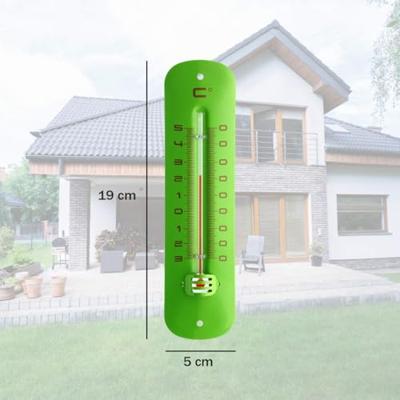 Metalen thermometer 19 cm groen voor gebruik binnen en buiten