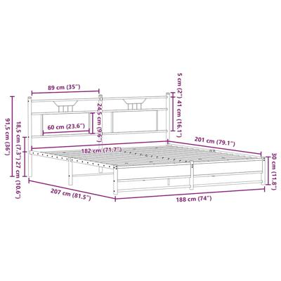 Bedframe zonder matras metaal gerookt eikenkleurig 193x203 cm