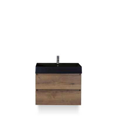 Maxx XL Badmeubelset 80 cm - Tabacco - Wastafel Kube Zwart 1 kraangat