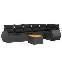 7-delige Loungeset met kussens poly rattan zwart - thumbnail