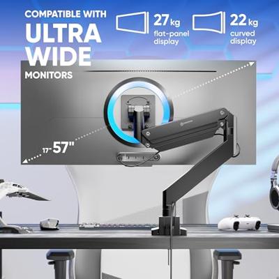 ONKRON G130-B Draaibare en kantelbare bureauhouder voor monitoren van 17“-57” max. 27 kg, met draaifunctie, zwart