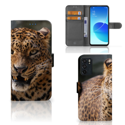 OPPO Reno6 5G | Telefoonhoesje | Met pasjeshouder | Luipaard OPPO Reno6 5G | Telefoonhoesje | Met pasjeshouder | Luipaard