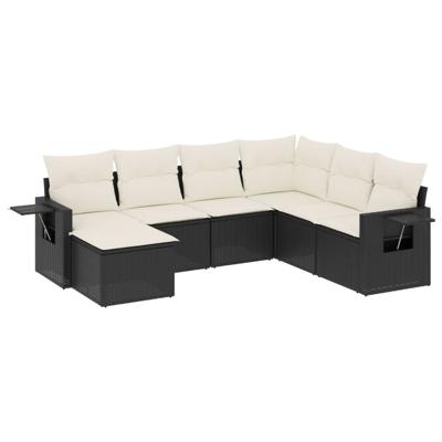 8-delige Loungeset met kussens poly rattan zwart - thumbnail