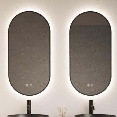 Spiegel Gliss Design Aura 40x100 cm Mat Zwart Ovaal Met LED Verlichting & Geïntegreerde Spiegelverwarming Gliss Design Spiegel Gliss Design Aura 40x100 cm Mat Zwart Ovaal Met LED Verlichting & Geïntegreerde Spiegelverwarming Gliss Design