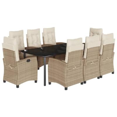 9-delige Tuinset met kussens poly rattan beige