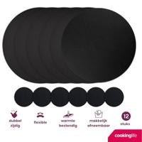 Cookinglife 6 Placemats + 6 Onderzetters - Rond - Vegan leer - Zwart - thumbnail