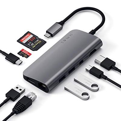 SATECHI Type-C Multimedia Adapter Met 4K HDMI, Mini Dp, USB-C PD, Gigabit Ethernet, USB 3.0, Micro/SD Kaartsleuven - Voor M2/ M1 Macbook Pro/Air (Spacegrijs)