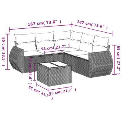 6-delige Loungeset met kussens poly rattan bruin - thumbnail