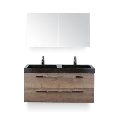 Seville Badmeubelset 120 cm - 2 laden Tabacco - Wastafel Lucca Dubbel - met Spiegel - Variant 2