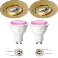 Pragmi Alpin Pro - Inbouw Rond - Mat Goud - Kantelbaar - Ø92mm - Philips Hue - LED Spot Set GU10 - White and Color Ambiance - Bluetooth - thumbnail