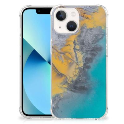 iPhone 13 mini Anti-Shock Hoesje Marble Blue Gold iPhone 13 mini Anti-Shock Hoesje Marble Blue Gold