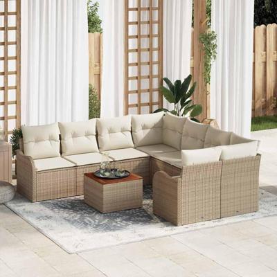 Tuinbankenset met opslag 9 pcs Beige en Crème poly rattan