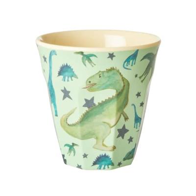 Medium melamine kinderbeker DINO PRINT rice 250 ml saliegroen