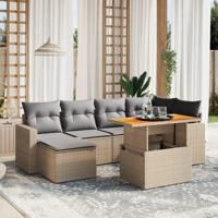 7-delige Loungeset met kussens poly rattan beige - thumbnail