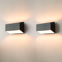 2x Ara nero oro by LUSENZ - Langwerpige wandlamp met up and downlight, matzwarte coating en goudkleurig interieur - thumbnail