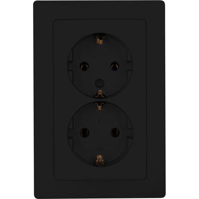 KOPP Paris HK05 Dubbel Inbouw Stopcontact Mat Zwart met Randaarde