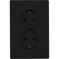 KOPP Paris HK05 Dubbel Inbouw Stopcontact Mat Zwart met Randaarde - thumbnail