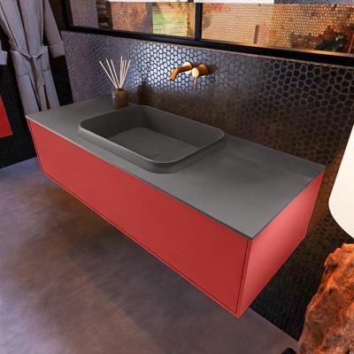 Badkamermeubelset Mondiaz Erin 120 cm met 1 Lade met RIDGE Wastafel Midden Dark grey Zonder Kraangaten Greeploos Mat Fire