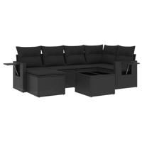 7-delige Loungeset met kussens poly rattan zwart - thumbnail