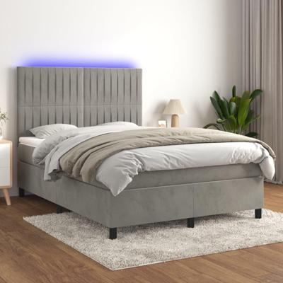 Boxspring met matras en LED fluweel lichtgrijs 140x190 cm