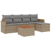 5-delige Loungeset met kussens poly rattan beige - thumbnail