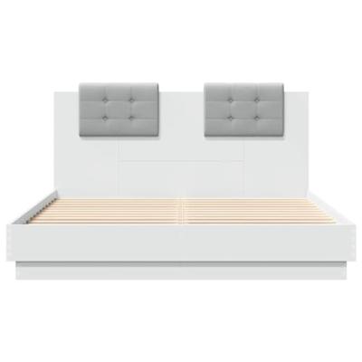 Bedframe met hoofdeinde en LED-verlichting wit 150x200 cm