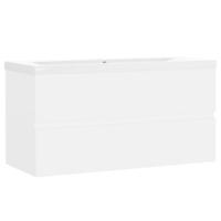 Wastafelkast met ingebouwde wastafel bewerkt hout wit - thumbnail