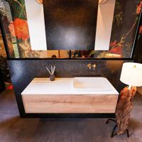 Badkamermeubelset Mondiaz Erin 120 cm met 1 Lade met RIDGE Wastafel Rechts Talc Zonder Kraangaten Greeploos Mat Washed Oak - thumbnail