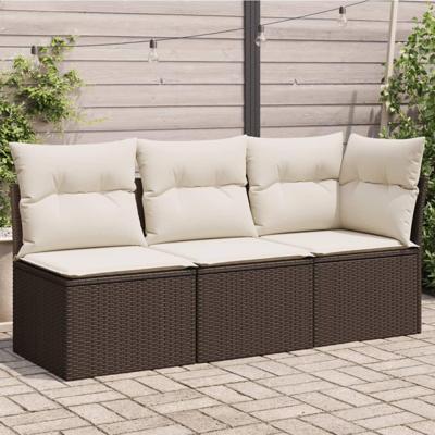 Tuinbank 3-zits met kussens poly rattan bruin Tuinbank 3-zits met kussens poly rattan bruin
