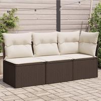Tuinbank 3-zits met kussens poly rattan bruin - thumbnail