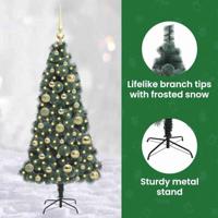 Kunstkerstboom met verlichting en ballenset Groen 120 cm PET - thumbnail