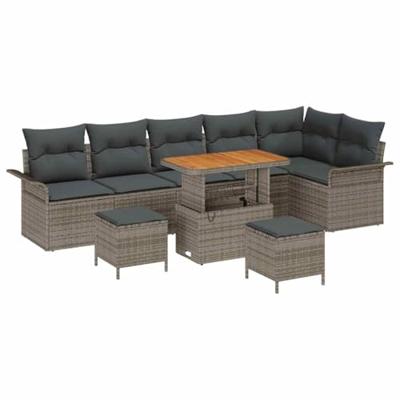 Tuinbankenset met kussen 9 pcs Grijs poly rattan