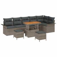 Tuinbankenset met kussen 9 pcs Grijs poly rattan - thumbnail