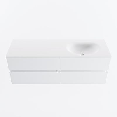 MONDIAZ VICA 140cm badmeubel onderkast Talc 4 lades. Wastafel MOON rechts zonder kraangat, kleur Talc.