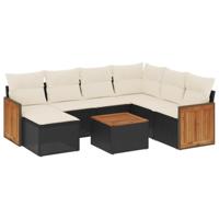 8-delige Loungeset met kussens poly rattan zwart - thumbnail