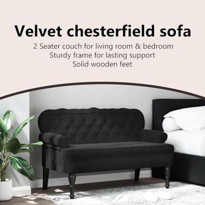 Bankje met rugleuning 119,5x64,5x75 cm fluweel zwart Bankje met rugleuning 119,5x64,5x75 cm fluweel zwart