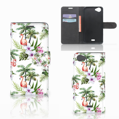 Wiko Rainbow Jam Telefoonhoesje met Pasjes Flamingo Palms Wiko Rainbow Jam Telefoonhoesje met Pasjes Flamingo Palms