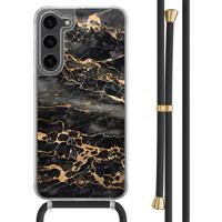 Samsung Galaxy S23 Plus hoesje met zwart koord - Marmer grijs brons - thumbnail