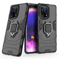 Lunso - Oppo Find X5 - Armor backcover hoes met ringhouder - Zwart - thumbnail