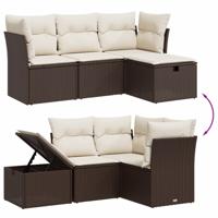 4-delige Loungeset met kussens poly rattan bruin - thumbnail