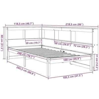 Bed met boekenkast zonder matras massief grenenhout 100x200 cm