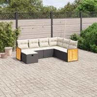 7-delige Loungeset met kussens poly rattan zwart - thumbnail