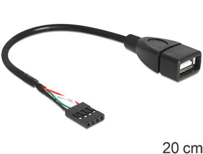 Delock 83291 USB-kabel USB 2.0 Shrouded header 4-polig, USB-A bus 0.20 m Zwart UL gecertificeerd